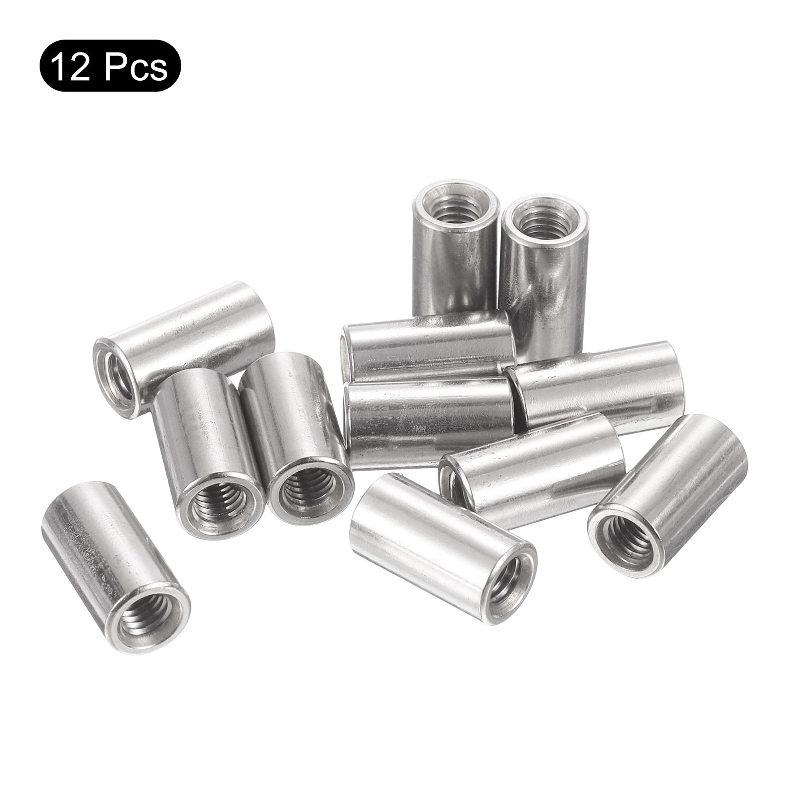 12Pcs Round Connector Nuts, M5x15x8mm Coupling Nut Sleeve Rod Bar Stud Nut