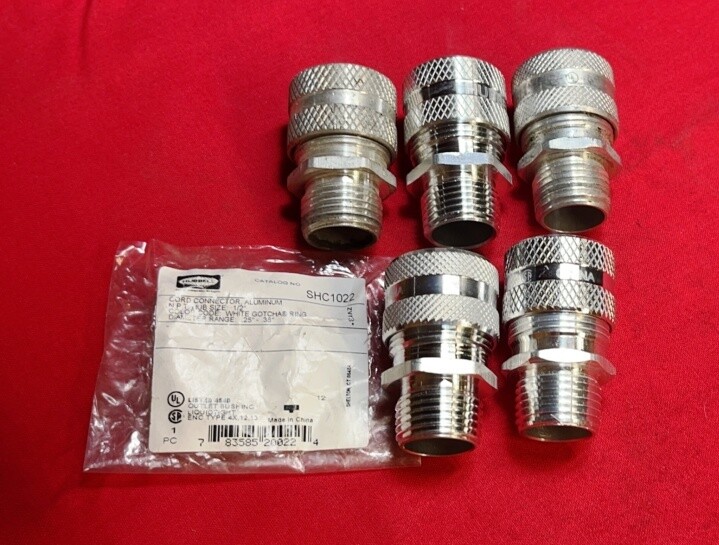 HUBBELL STRAIGHT MALE CORD CONNETOR, SCH1022, 1/2" MNPT, 0.25"-0.38", (LOT OF 5)