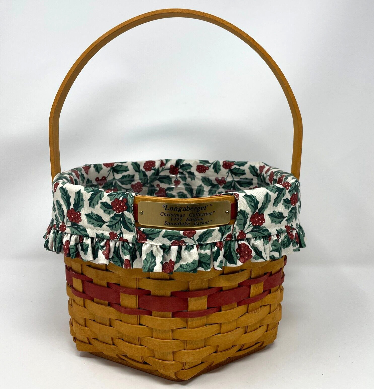 LONGABERGER 1997 Holiday Hostess Red SNOWFLAKE Basket w/Liner & Protector 12645
