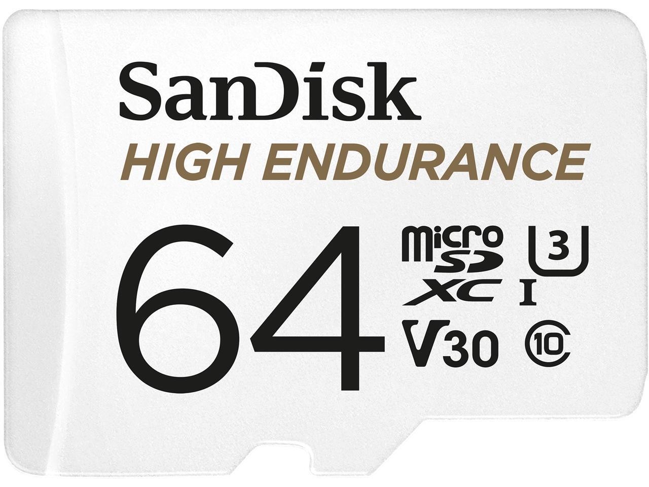 SanDisk 64GB High Endurance microSDHC C10, U3, V30, 4k UHD Memory Card with Adap