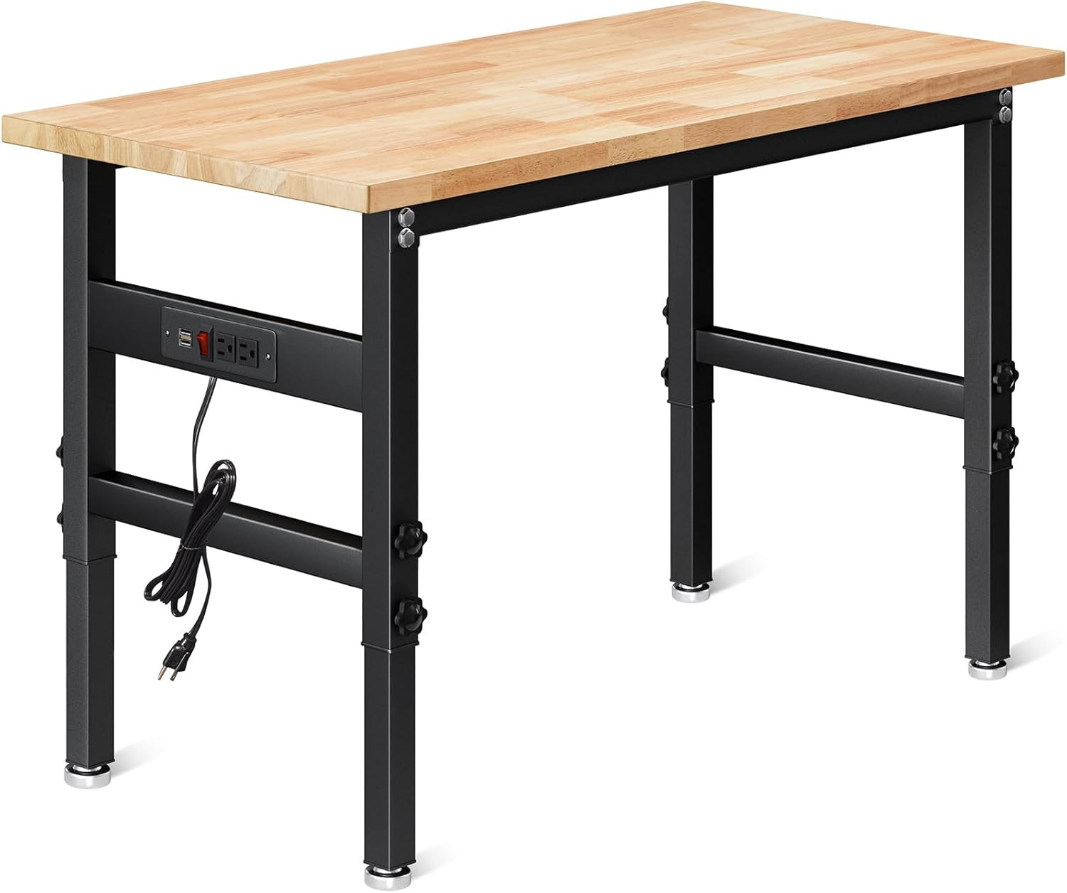 48" Work Bench for Garage, Height Adjustable Heavy Duty Rubber Wood Shop Table w