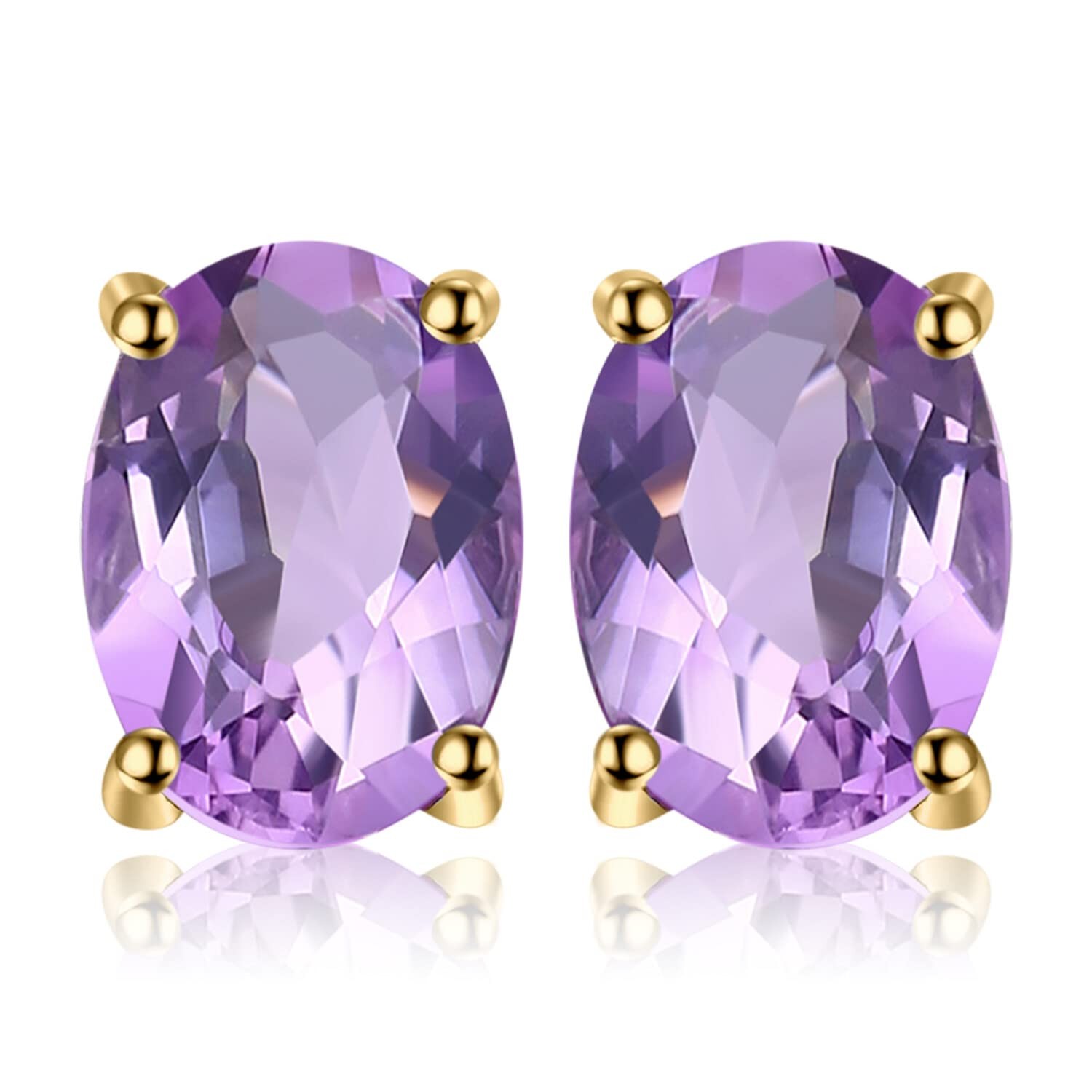 Natural Purple Amethyst Stud Earrings for Women, 14k Yellow Gold Plated 925 Ster