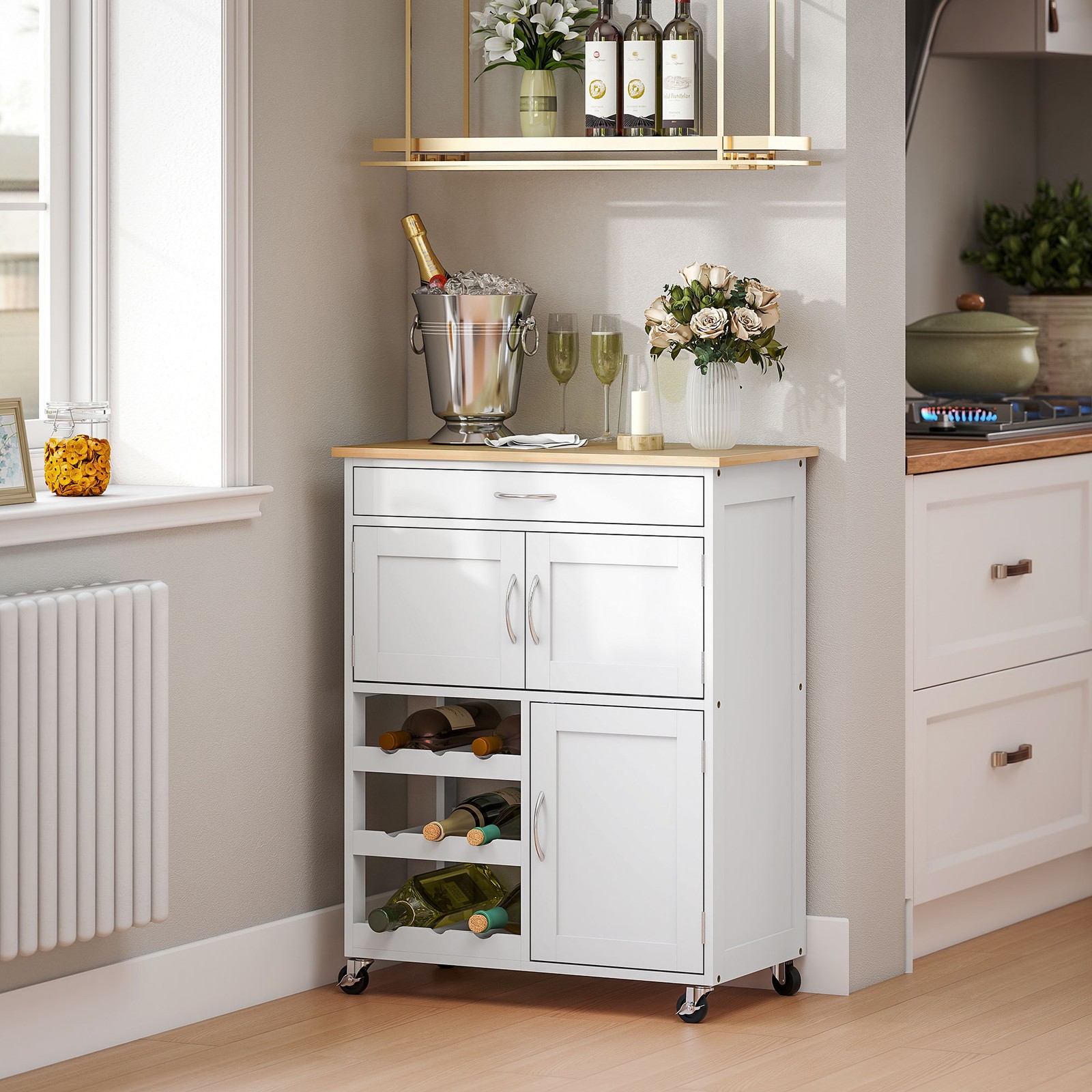 Bar Cart Rolling Kitchen Island on Wheels with Wine Rack