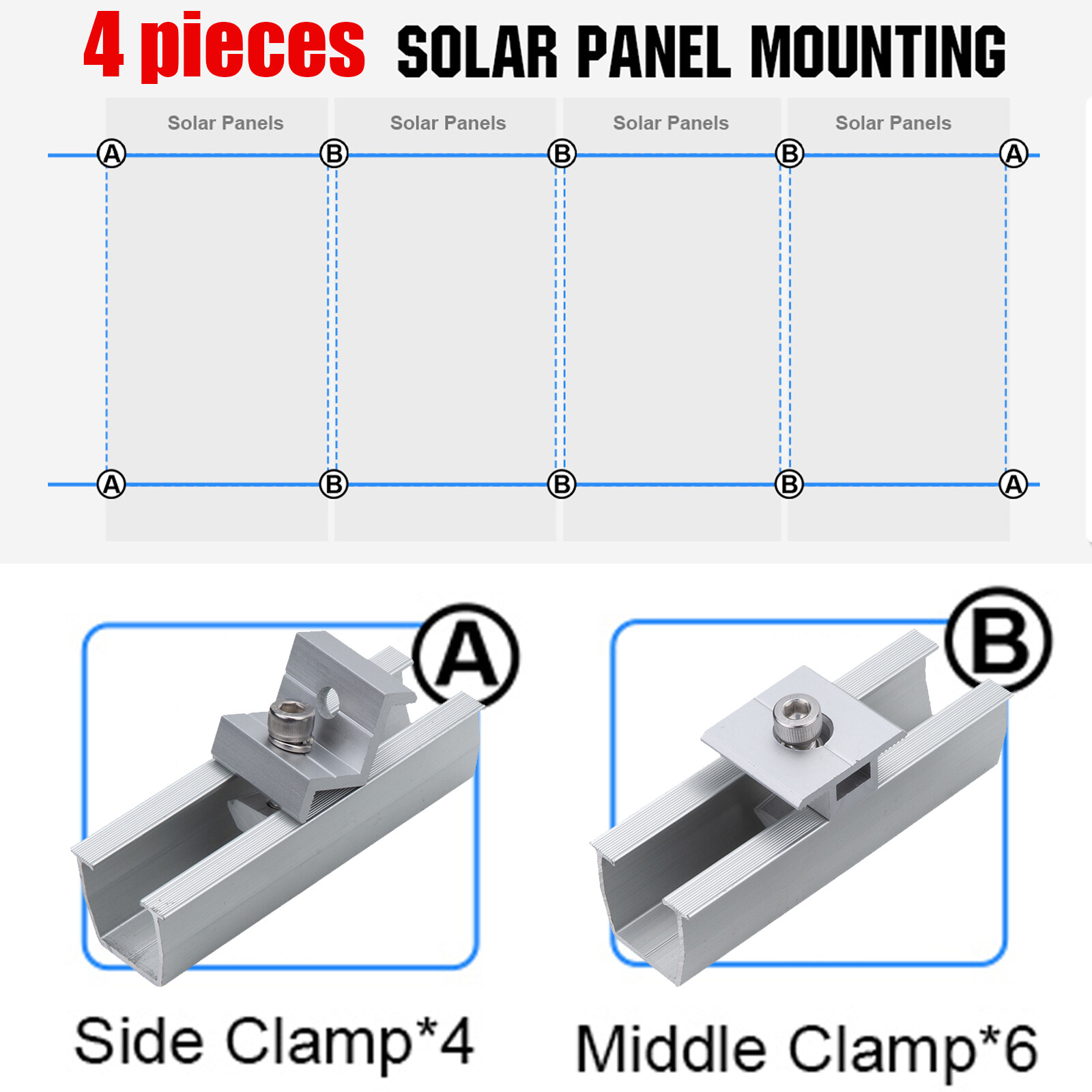 Solar Panel Roof Mount Rail Brackets Kit System for 1-4Pcs Solar Panels Mounting
