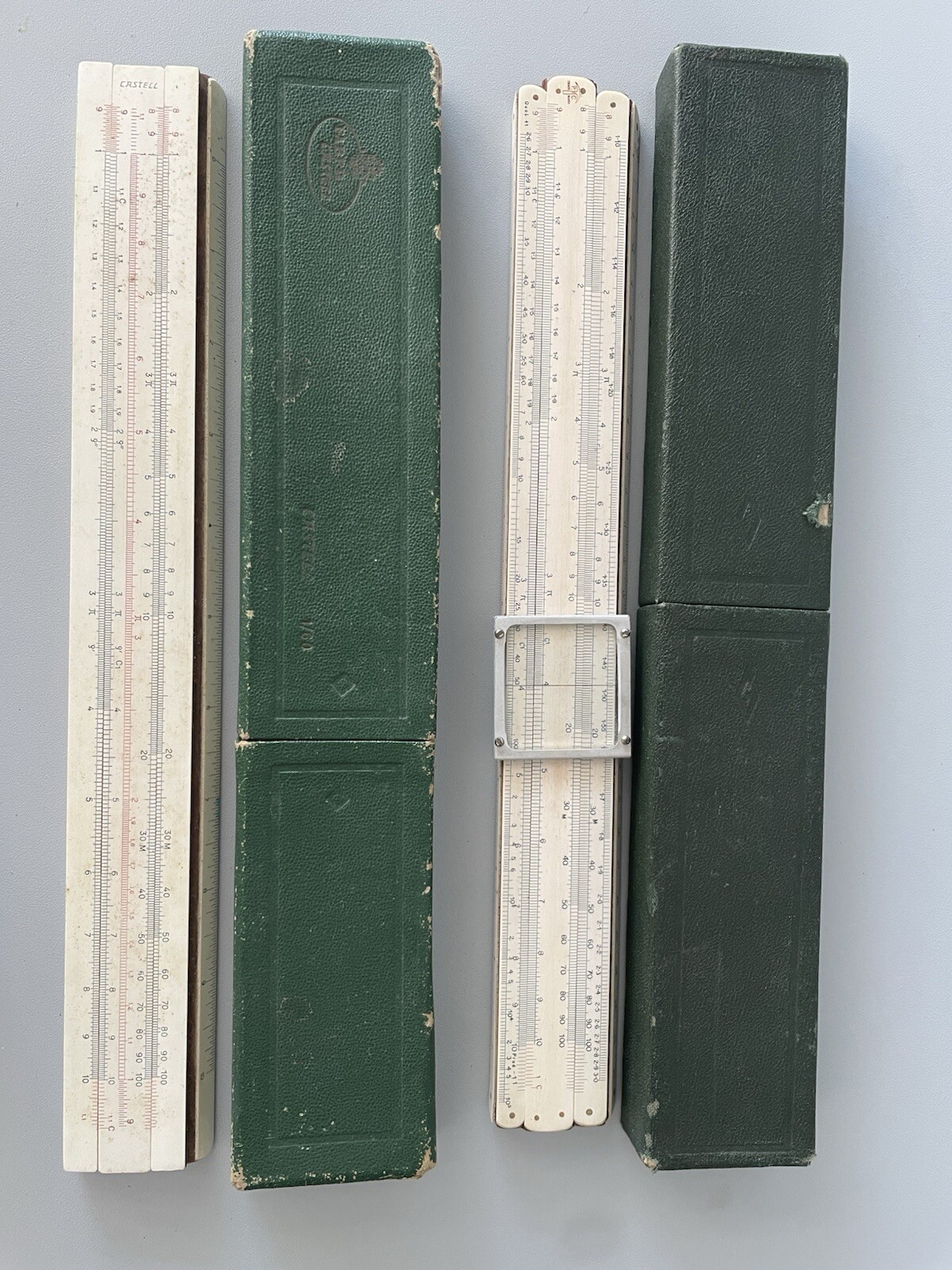 2* A.W Faber-Castell German +P.l.C Slide Rulers- Vintage. Measure. Antique.