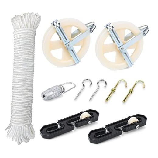 Outdoor Clothesline Kit, 5" Nylon Clothesline Pulley Kit, 150ft Polyester