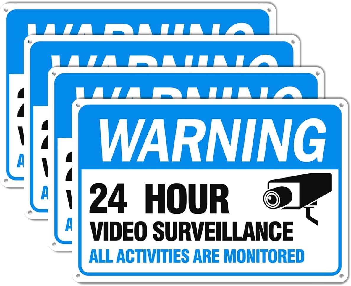 Video Surveillance Sign, 4-Pack 12" x 8" Security Camera Sign, Reflective