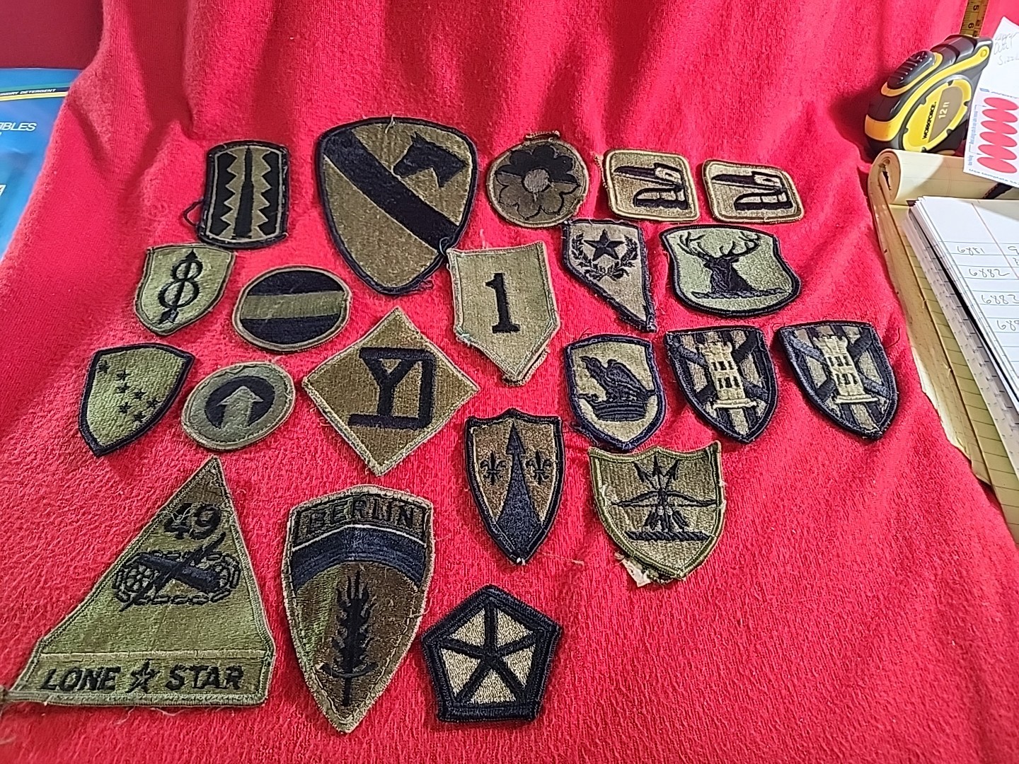 21 MILITARY PATCH LOT SET SEW ON COMBAT USED PULLED OFF UNIFORMS