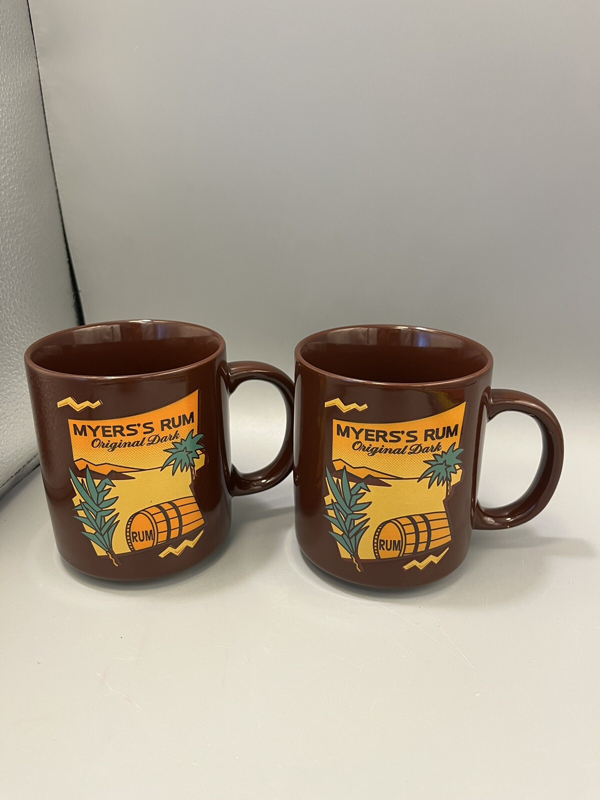(2) MYERS'S RUM Original Dark MUGS ceramic coffee cups Brown Tropical Theme