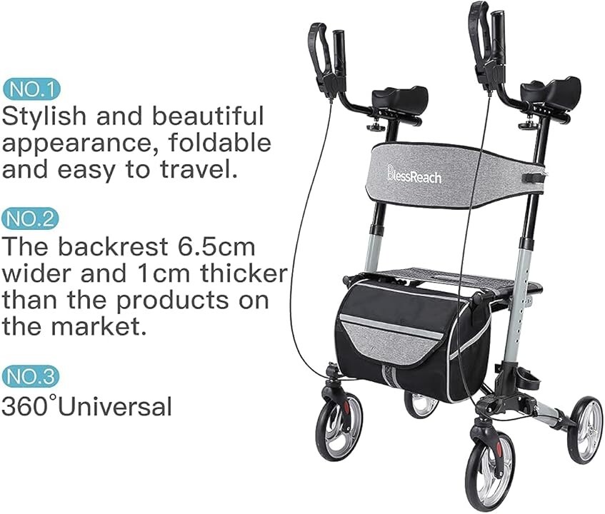 BlessReach Rolling Walkers for Seniors Four Wheel Walker Rollator Walker Easy