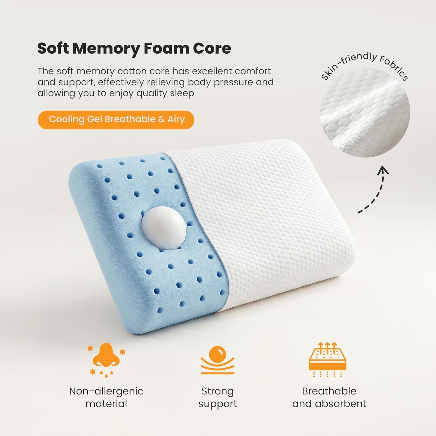 Cooling Memory Foam Pillow with Pillowcase - Neck Support for Side Sleepers