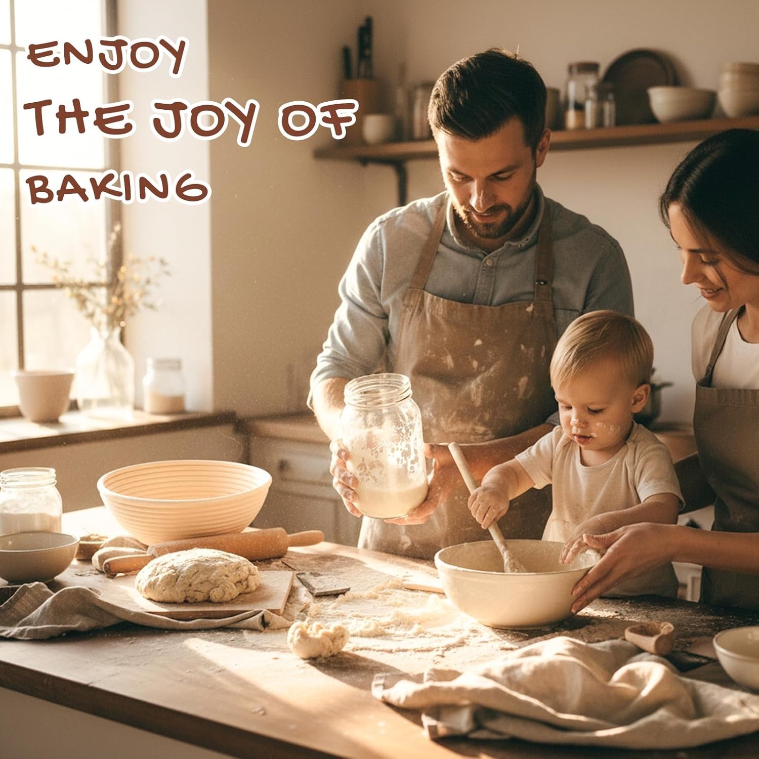 Sourdough Baking Kit with Banneton Baskets, Tools, and Stencils for Beginners