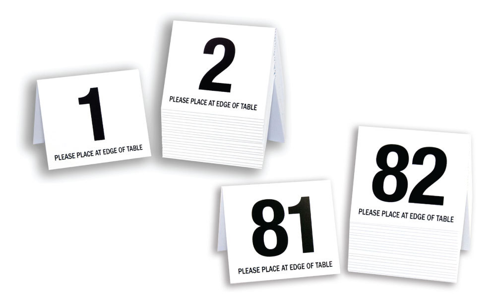 Restaruant Table Numbers 1-100 Tent Style, White w/Black number, Free shipping
