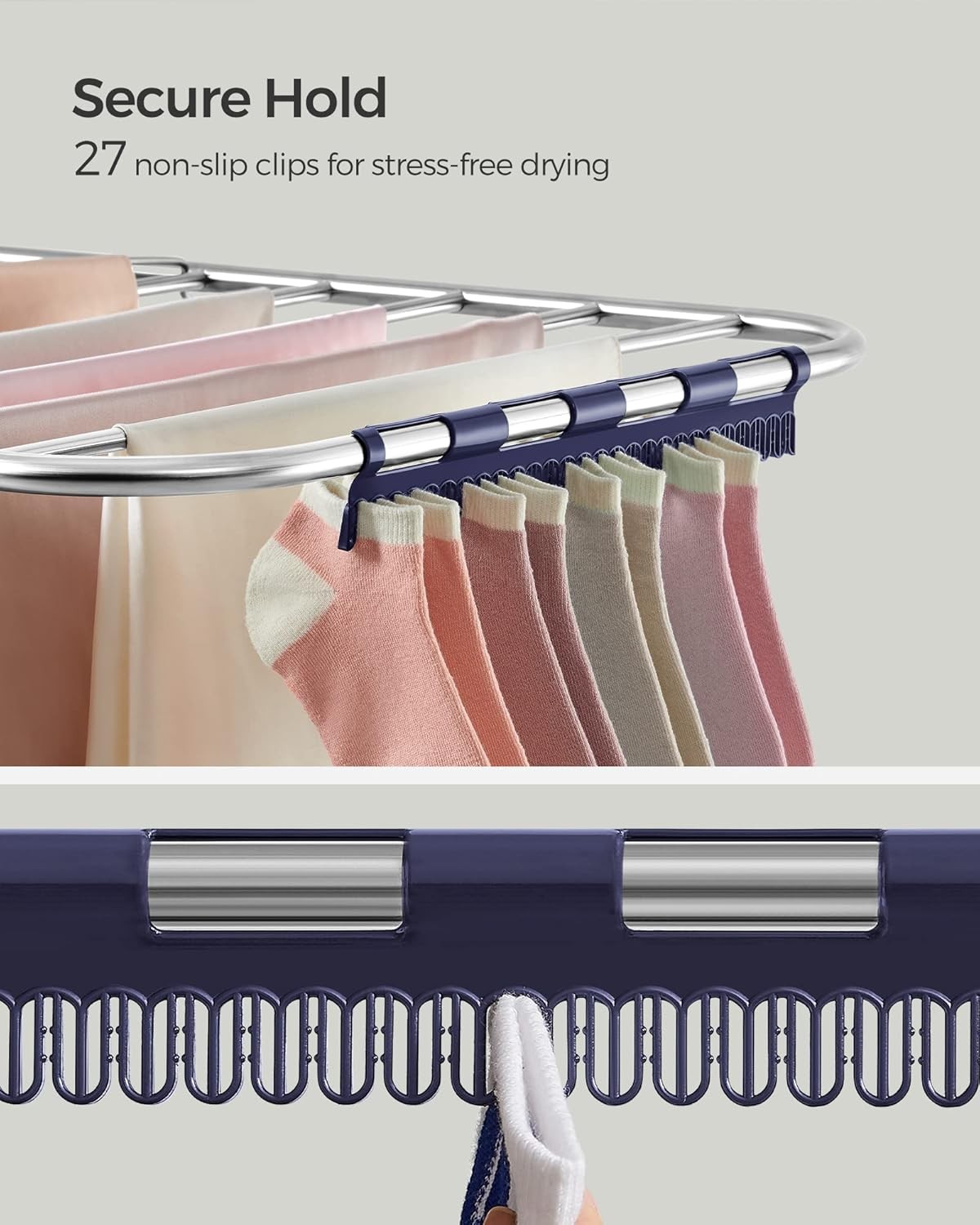 Foldable Metal Drying Rack with Adjustable Wings and Sock Clips
