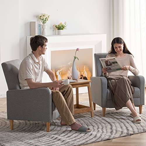 Accent Living Room Chairs Upholstered Arm Chair Set of 2 Light Grey Fabric