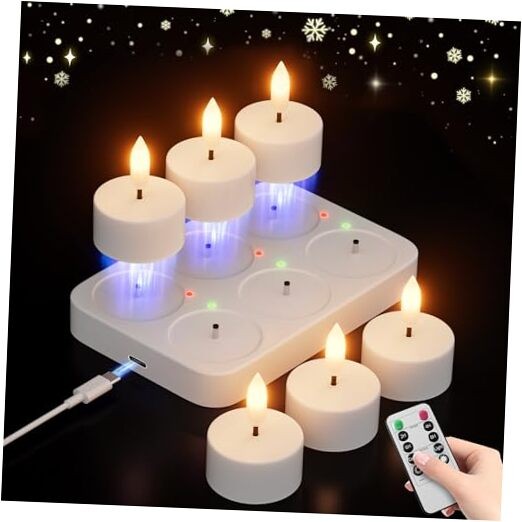 Rechargeable Flameless Tea Lights Candles with Charging Station 6Pcs white-6