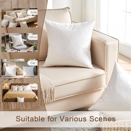 Organic Feather Down Lumbar Pillow Inserts (Set of 2) - 100% Cotton 14x22 Inch