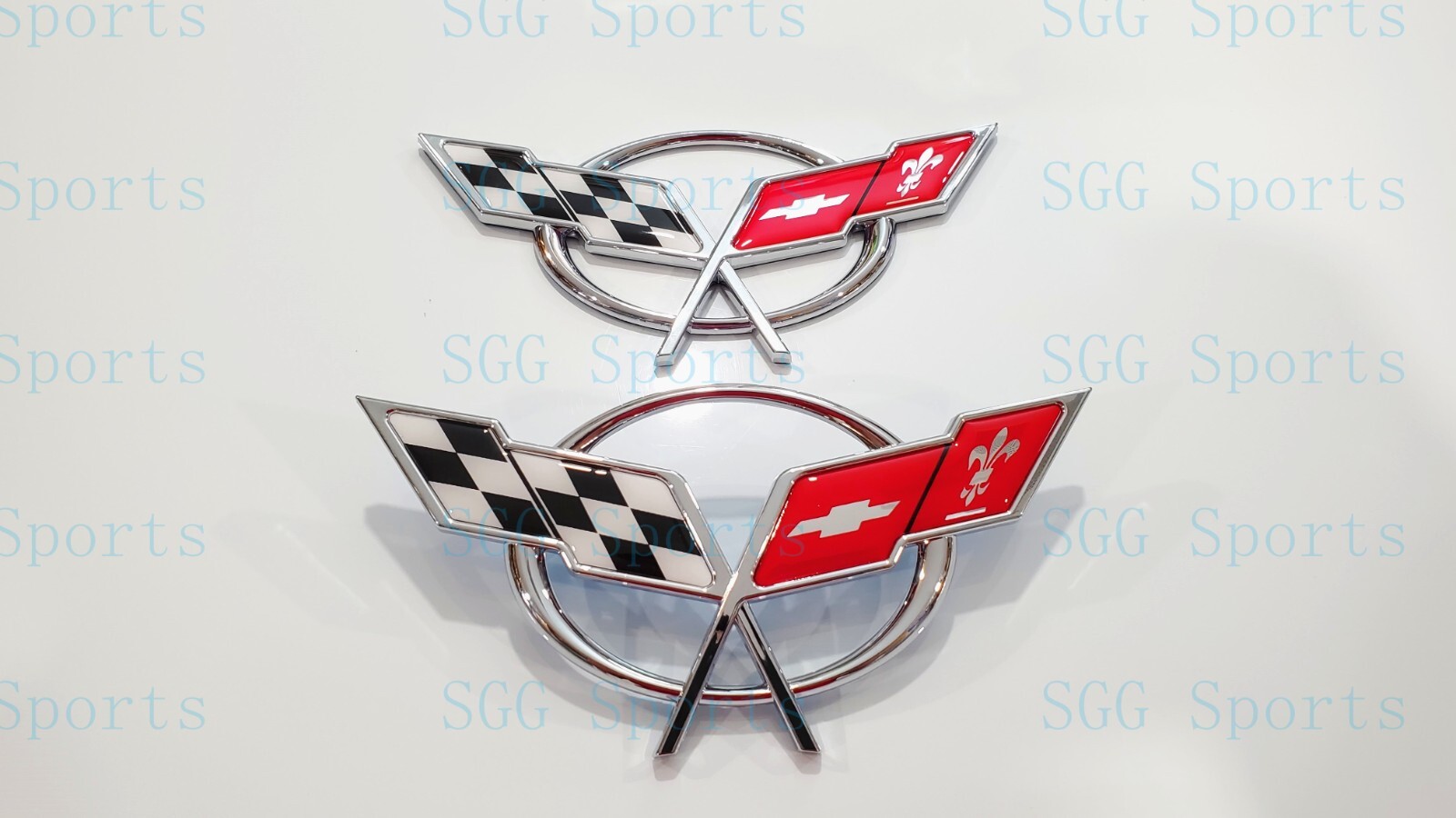 2PC 1997-2004 C5 Corvette Chrome Front Bumper Rear Deck Lid Cross Flags Emblem