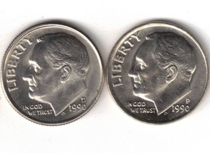 1990-P+D Brilliant Uncirculated Roosevelt Dimes in US Mint Cello!