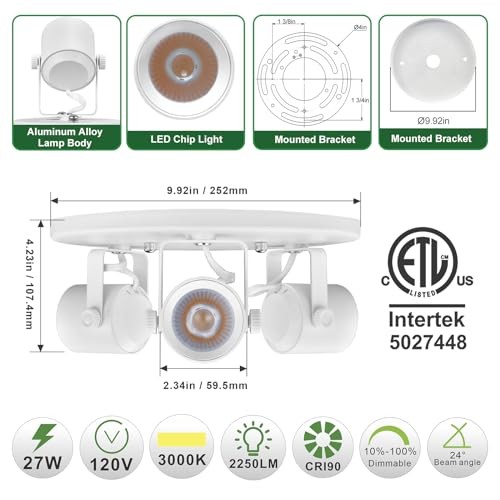 27W 3000K 3 Light LED Flush Mount Ceiling Not Replaceable Bulb-3 light