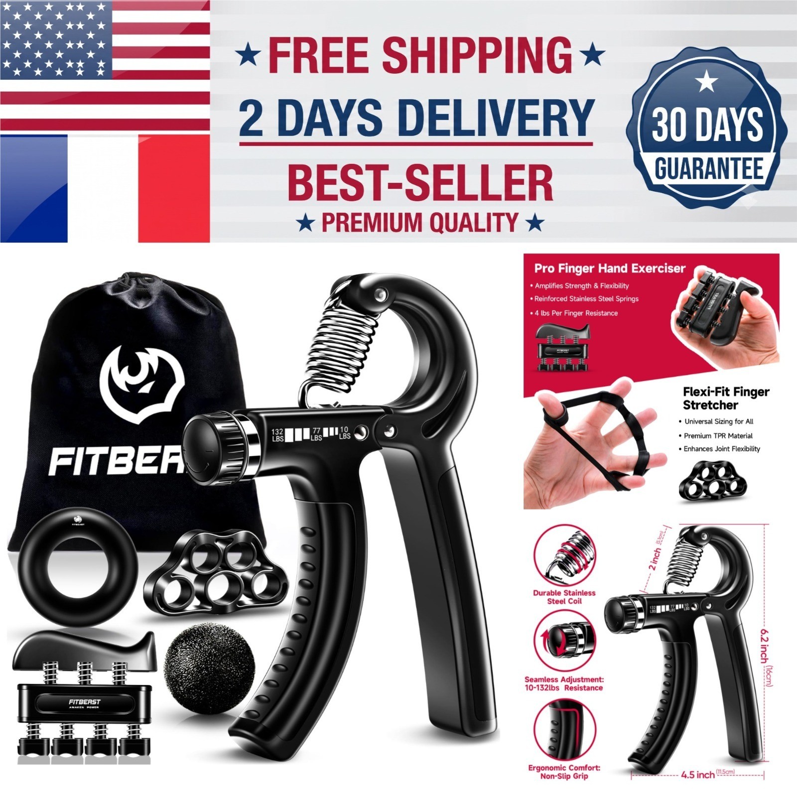 FitBeast Hand Grips Strengthener Kit - Adjustable Resistance 5 Pack