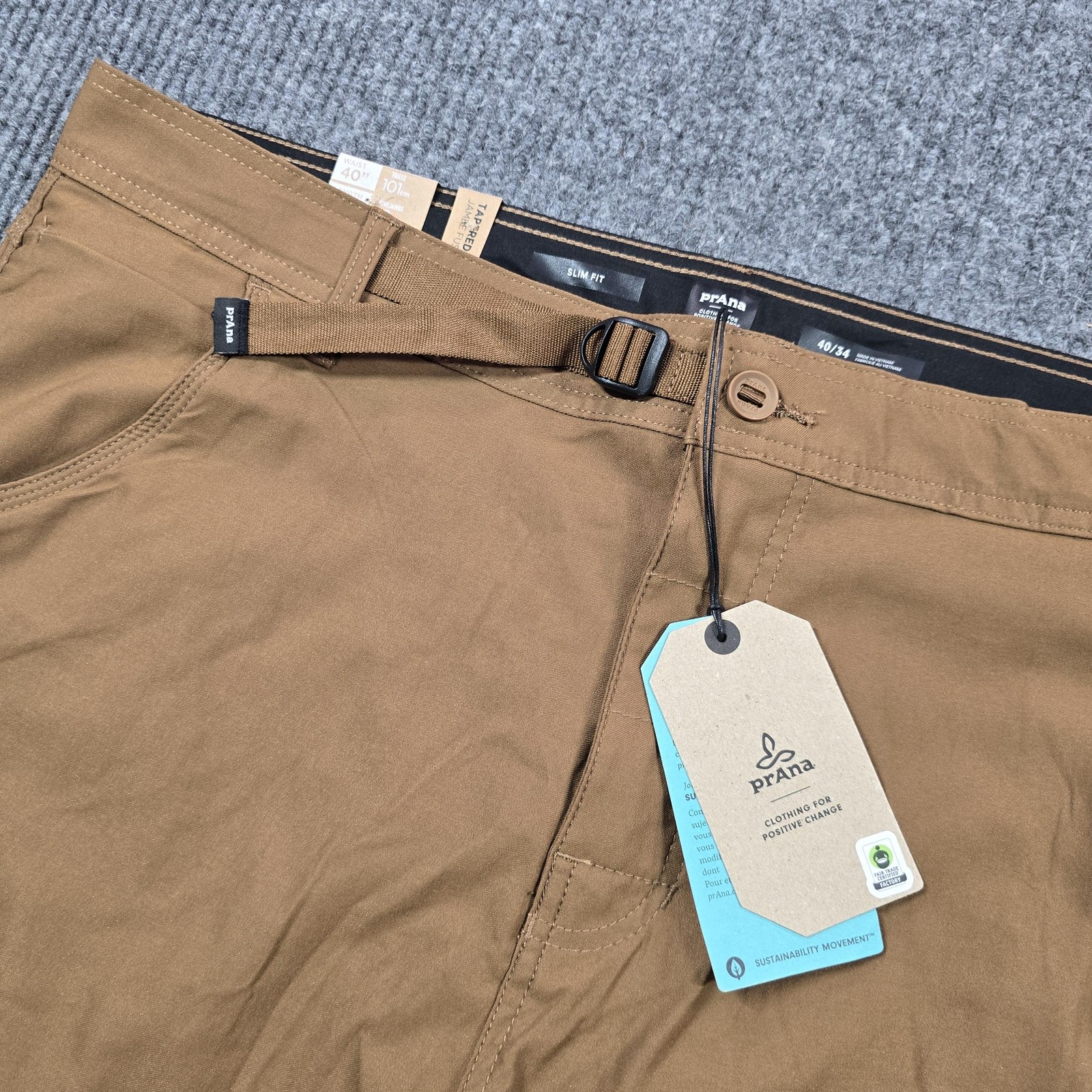 PrAna Stretch Zion Slim Pant II Pants Mens 40x34 Brown Tapered Hiking Outdoor