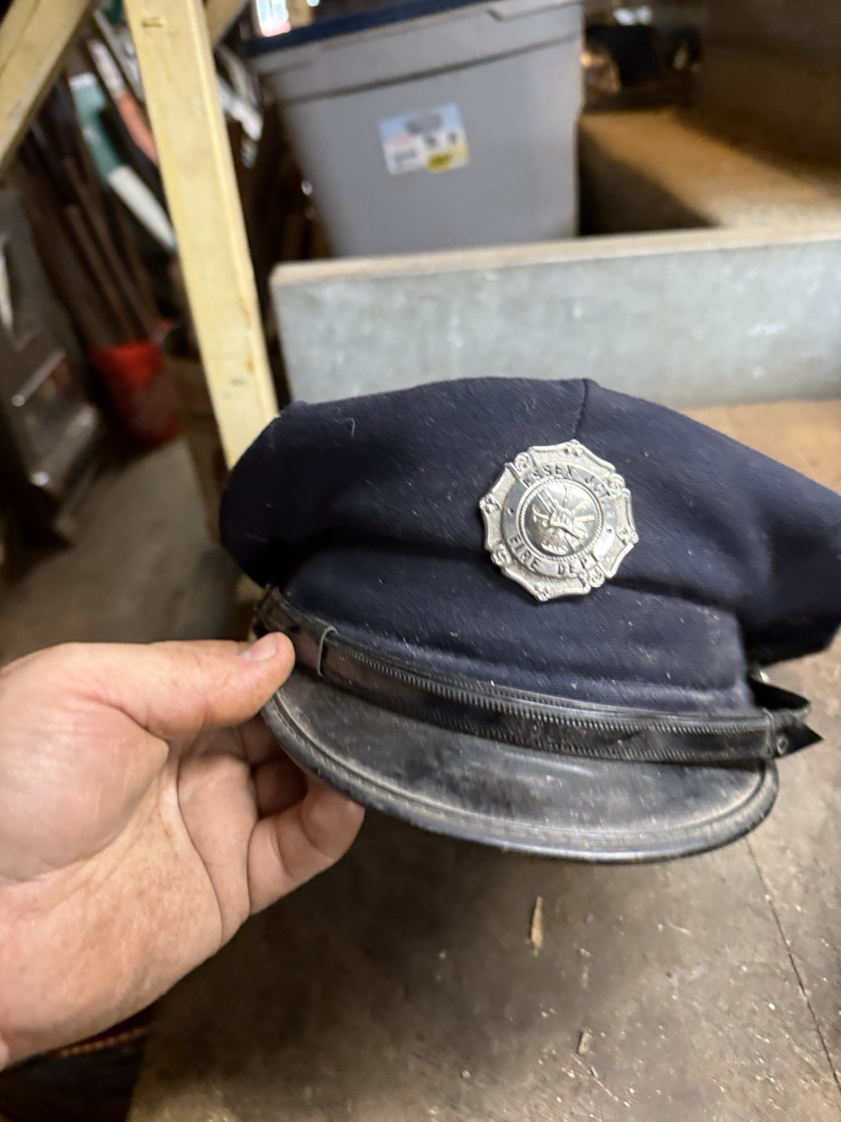 Vintage Obsolete Essex JCT VT Fire Dept Russell Uniform Workwear Hat Cap Badge