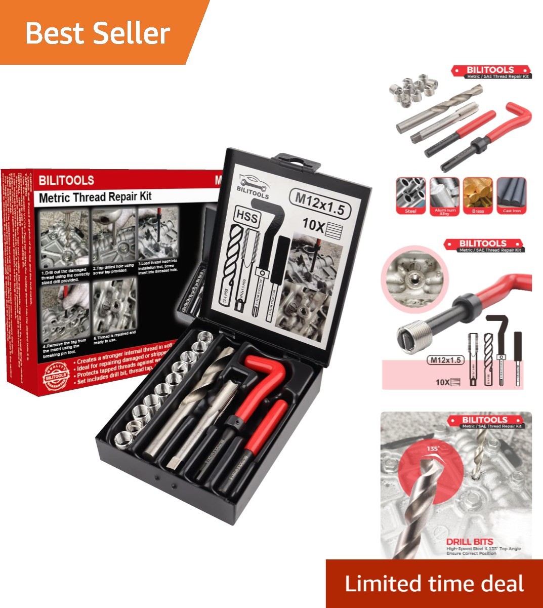 M12x1.5 Thread Repair Kit HSS Helicoil Metric for Metal Repairs