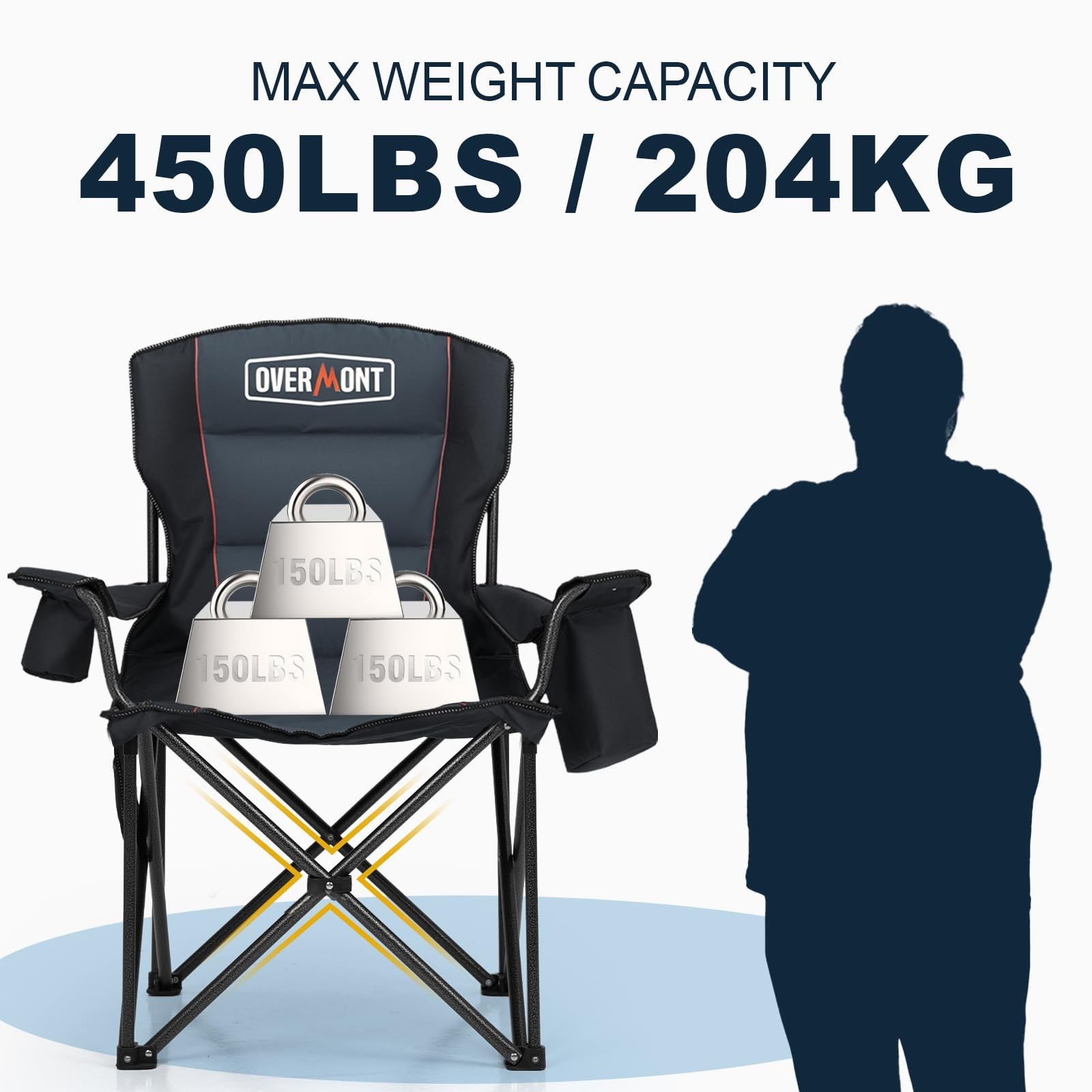 Overmont Oversized Folding Camping Chair - 450lbs Support with Padded Cushion Co