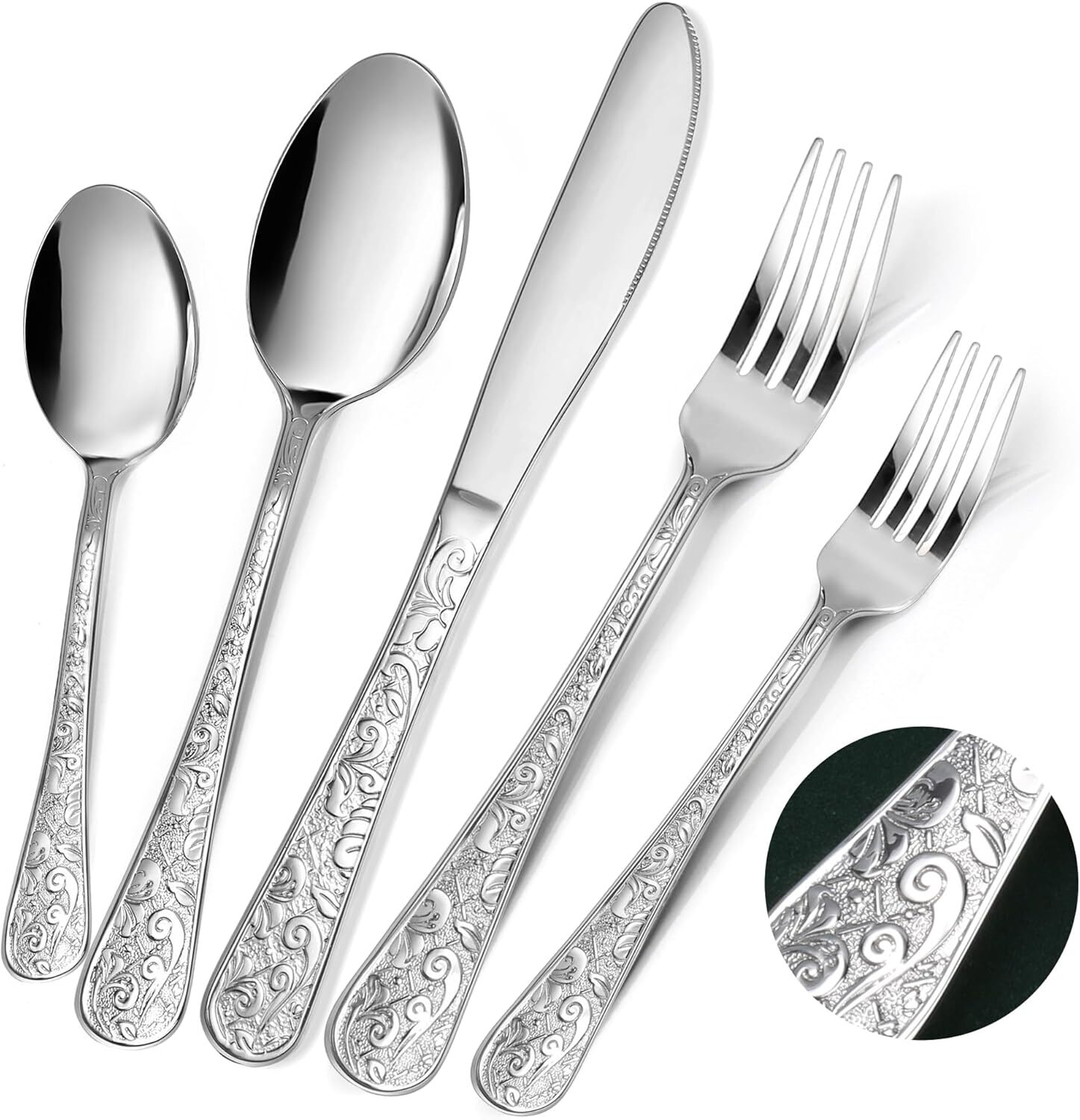 Silverware Set, 30 Pieces Vintage Carved Flatware Set for 6,Stainless Steel Set