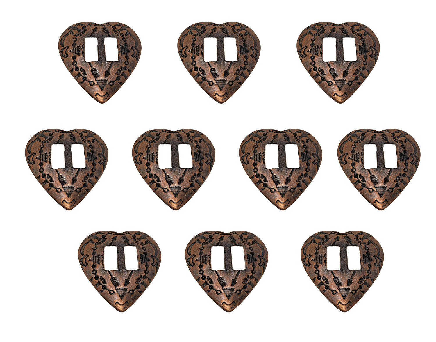 10 Bronze Tribal Heart Metal Western Slotted Conchos Bolo Belt Leather Crafts