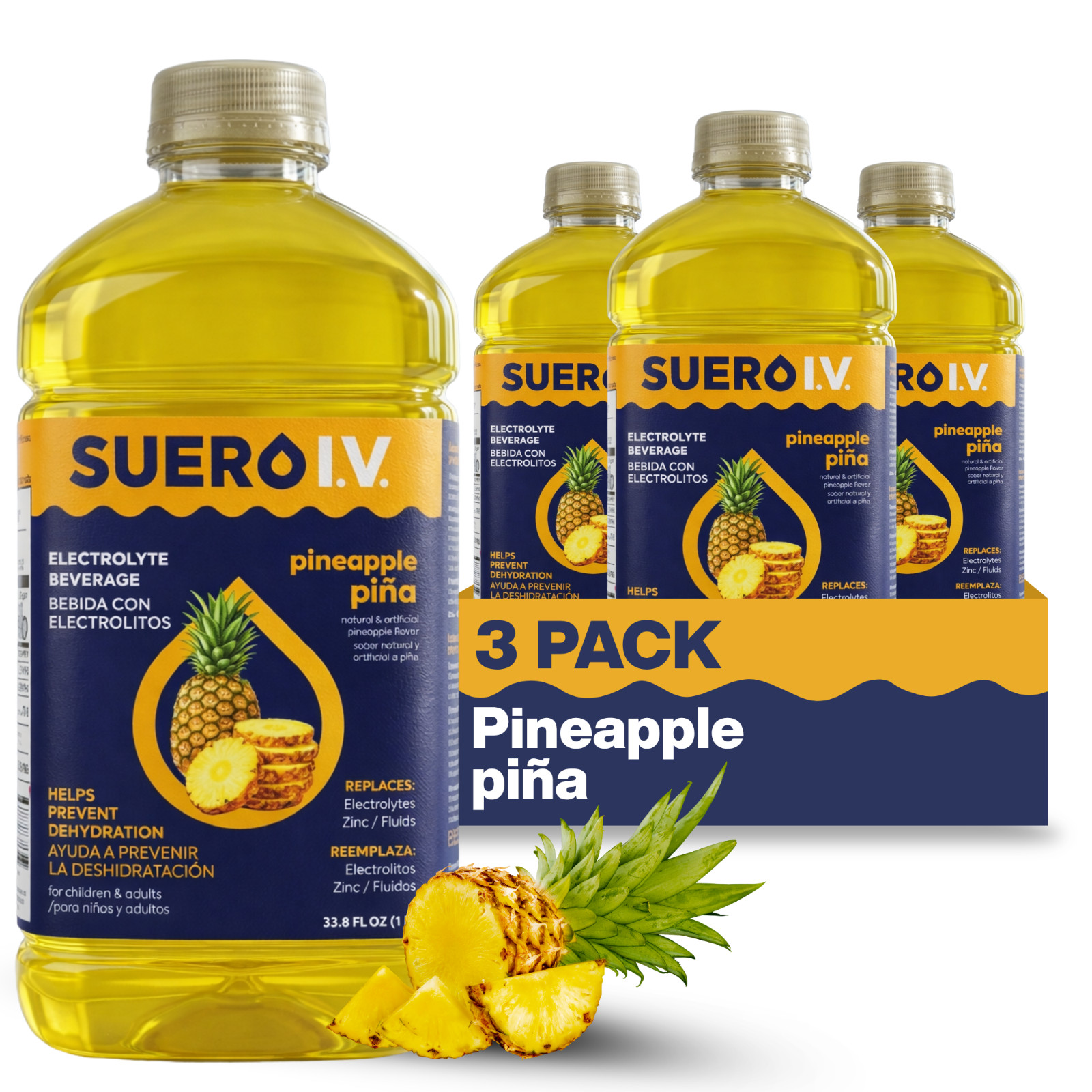 Suero I.V. Electrolyte Drink, Pineapple Flavor 33.8 fl oz – Hydrate (3-Pack)