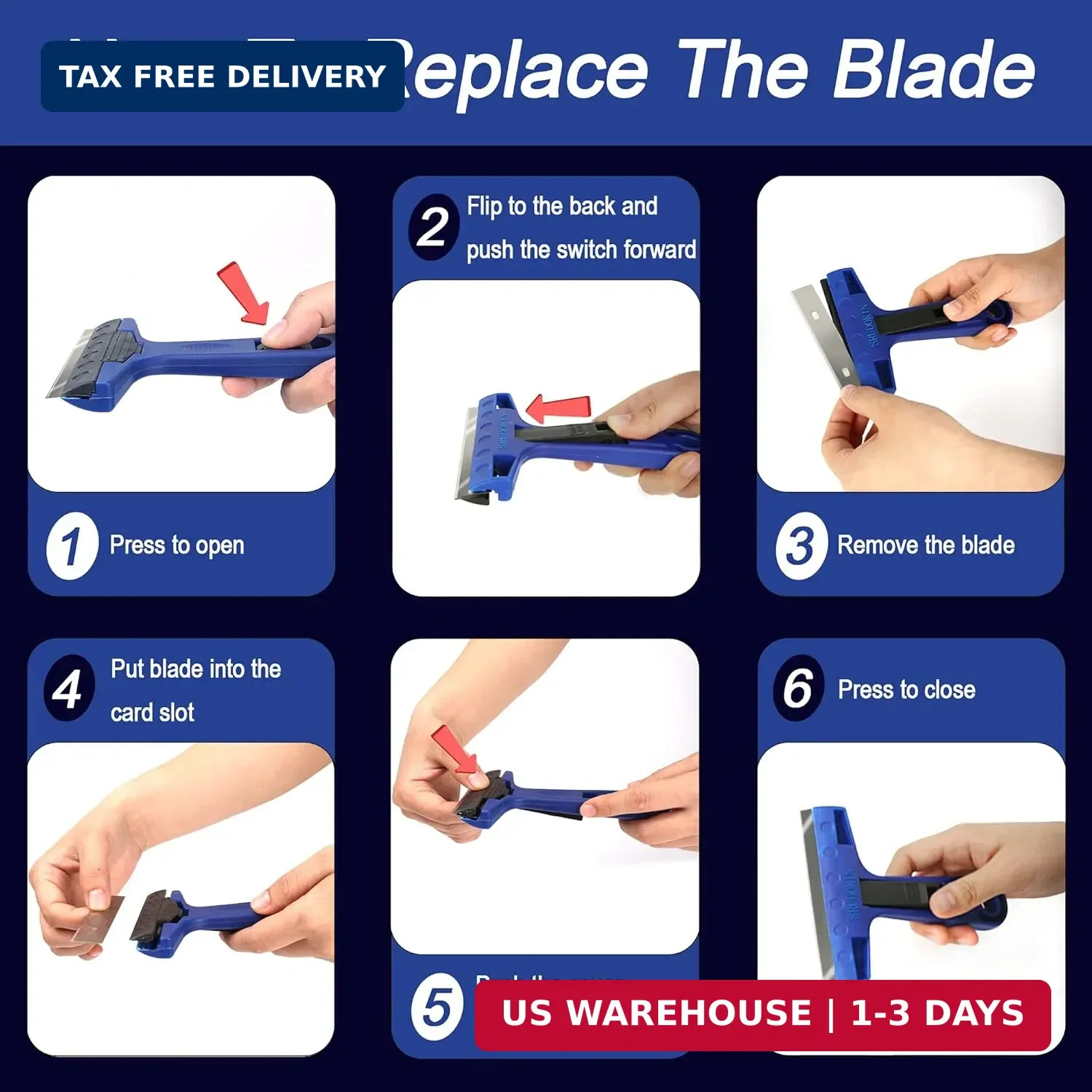 Razor Blade Scraper, 4" Scraper Tool with 10 Extra Replacement Metal Blades, Raz