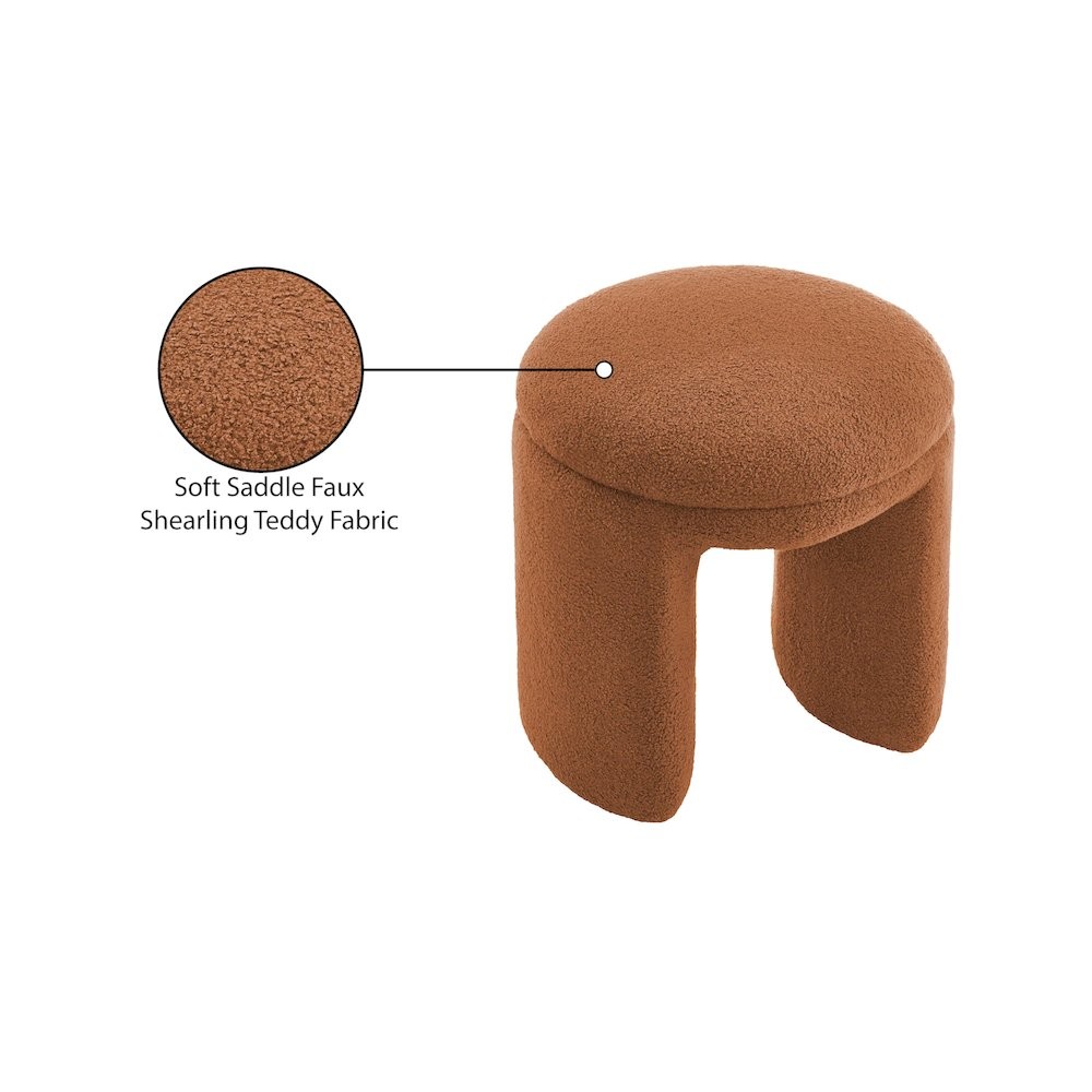 Bowen Saddle Faux Shearling Teddy Fabric Ottoman/Stool
