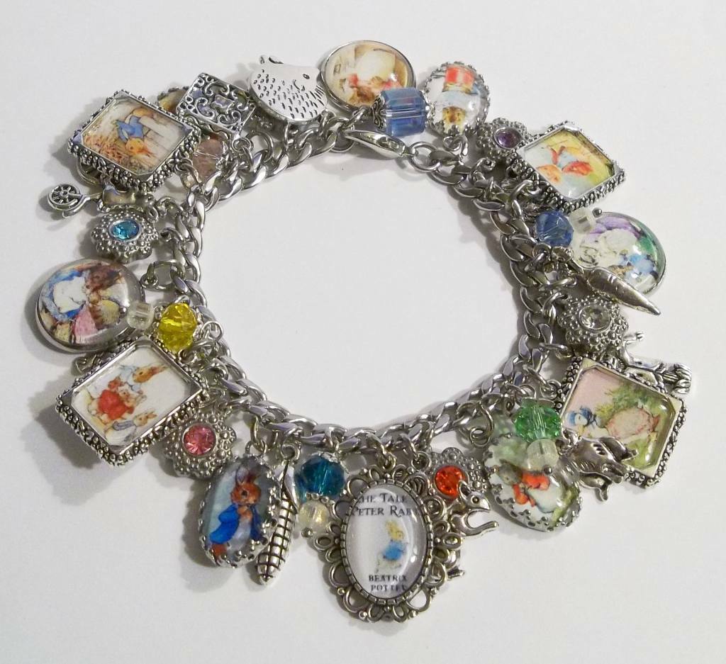 Classic Book Art Peter Rabbit Charm Bracelet Hand Crafted Beatrix Potter