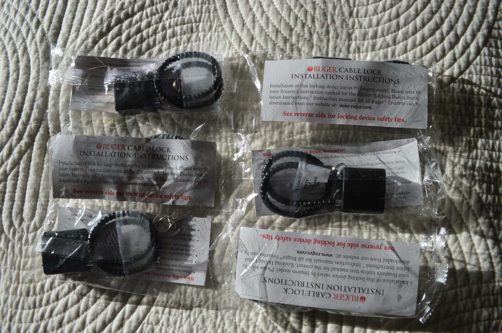 LOT OF 6 RUGER CABLE LOCKS FOR PISTOL OR RIFLE NEW IN ORIGINAL PACKING