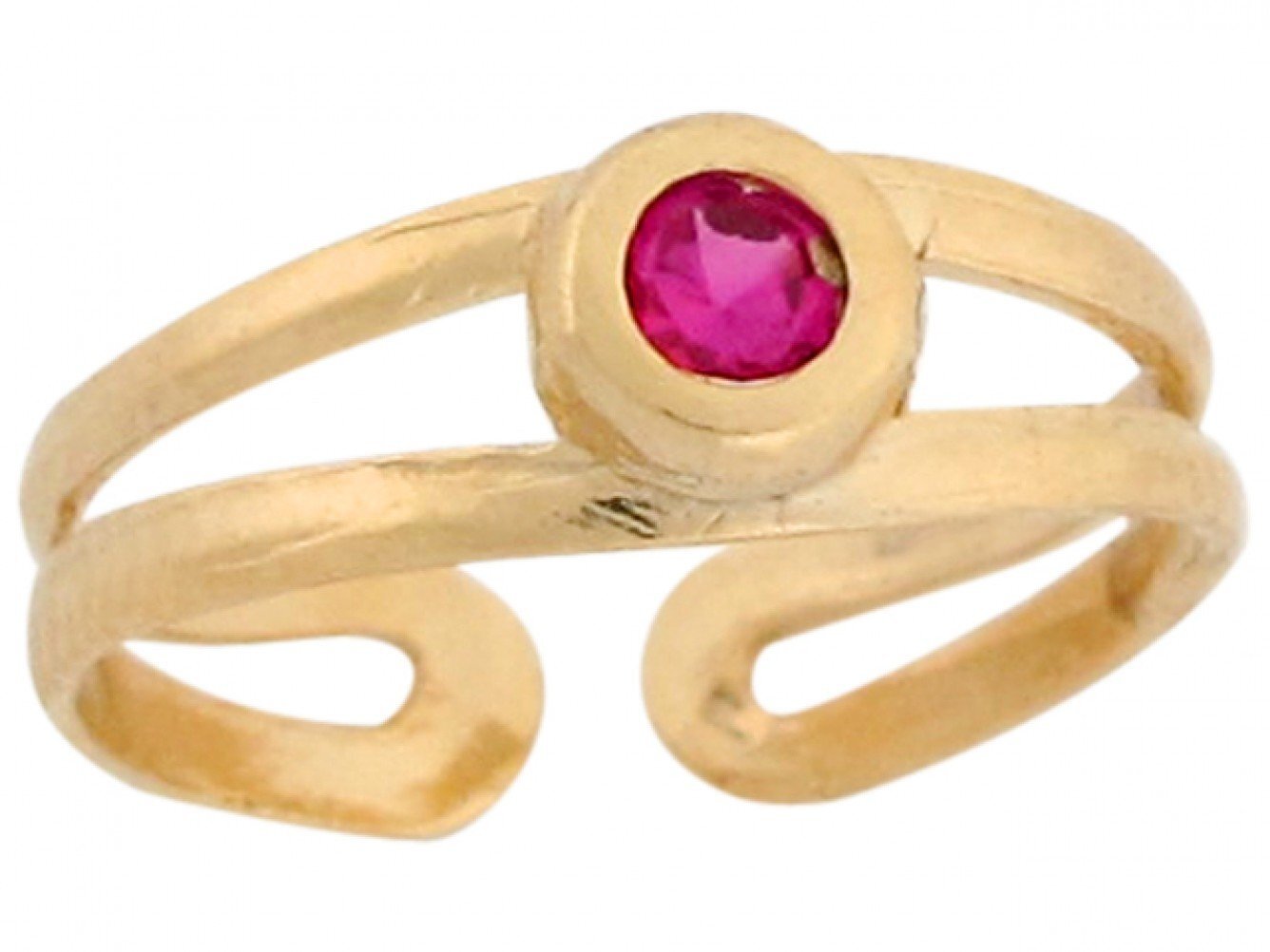 10k or 14k Yellow Real Gold Red CZ Modern Sleek Ladies Toe Ring