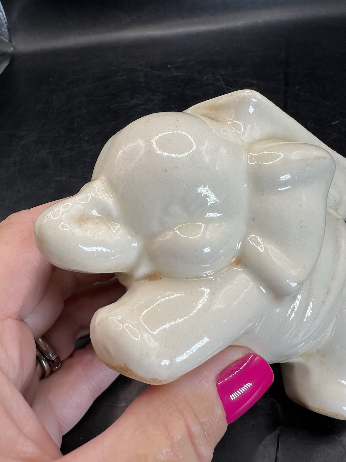 Vintage Small White Elephant Planter 3” Tall READ