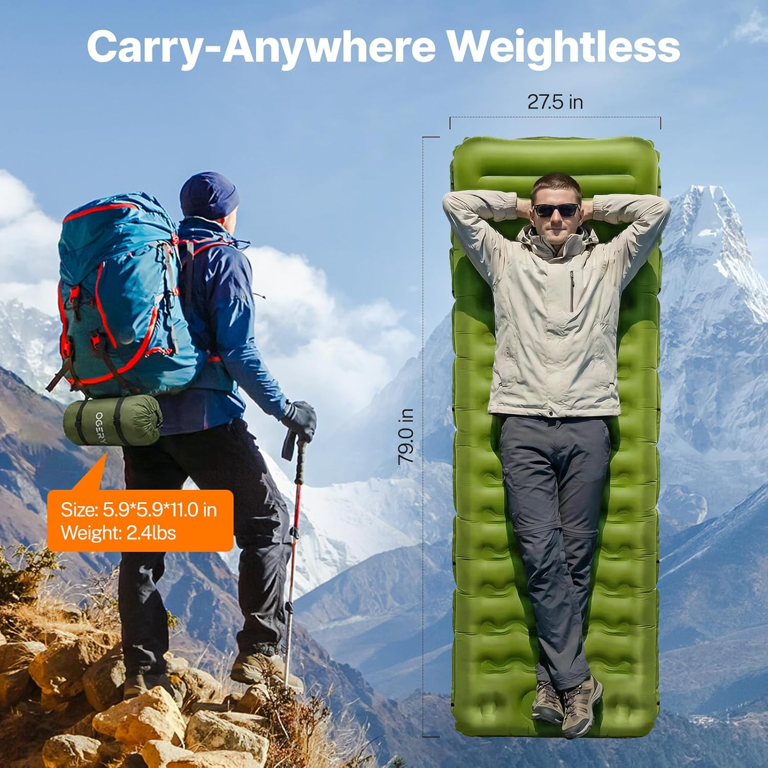 Camping Sleeping Pad, Ultralight 6" Extra-Thick