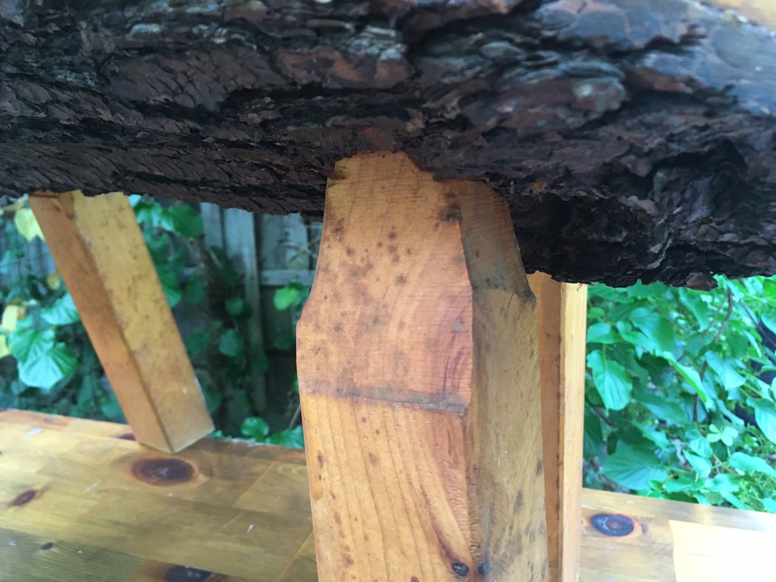 Vintage Handmade Primitive Wooden Log Bench Coffee Table w Bark Underside