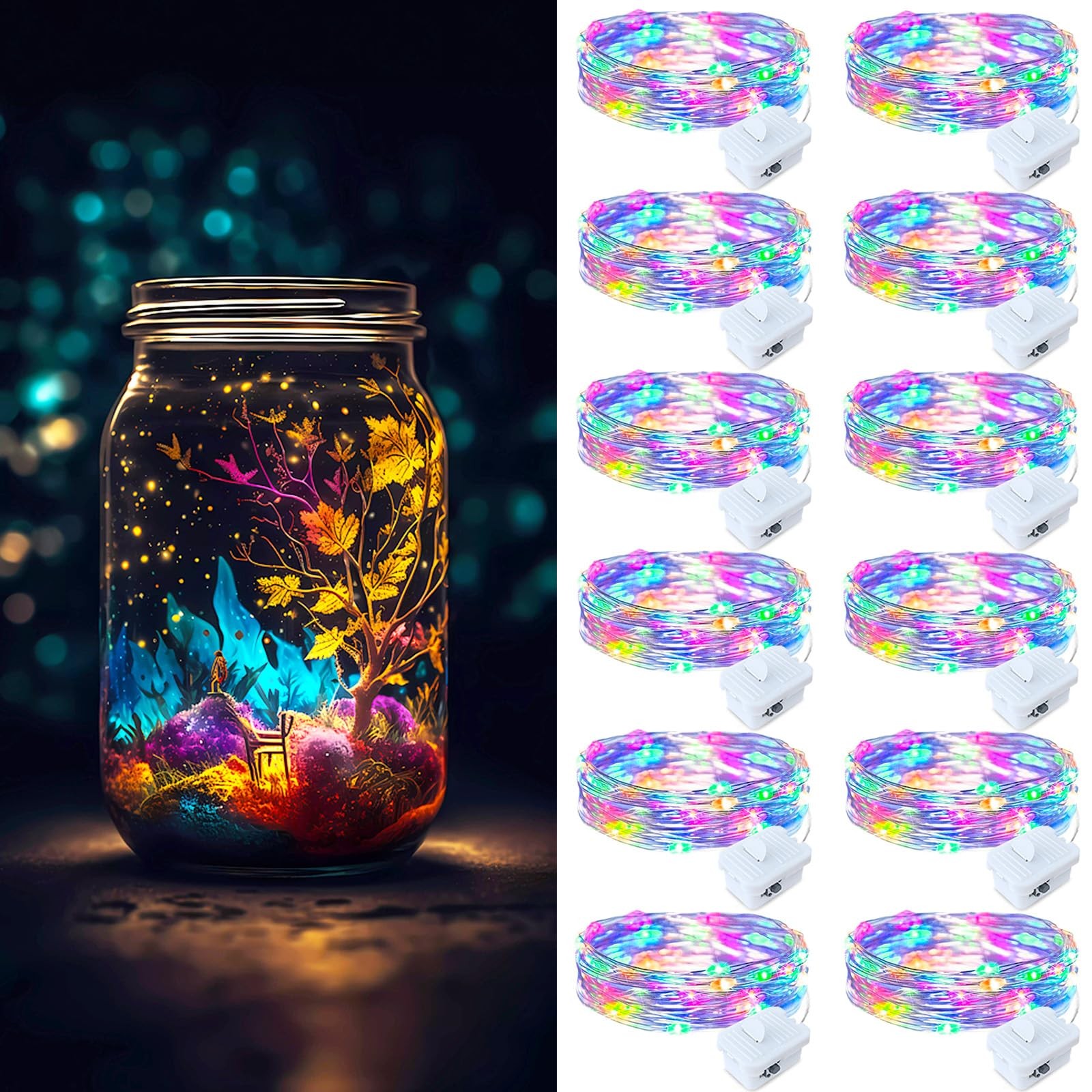 12 Pack Fairy Lights Battery Operated 20 LED Colorful String Lights Waterproof