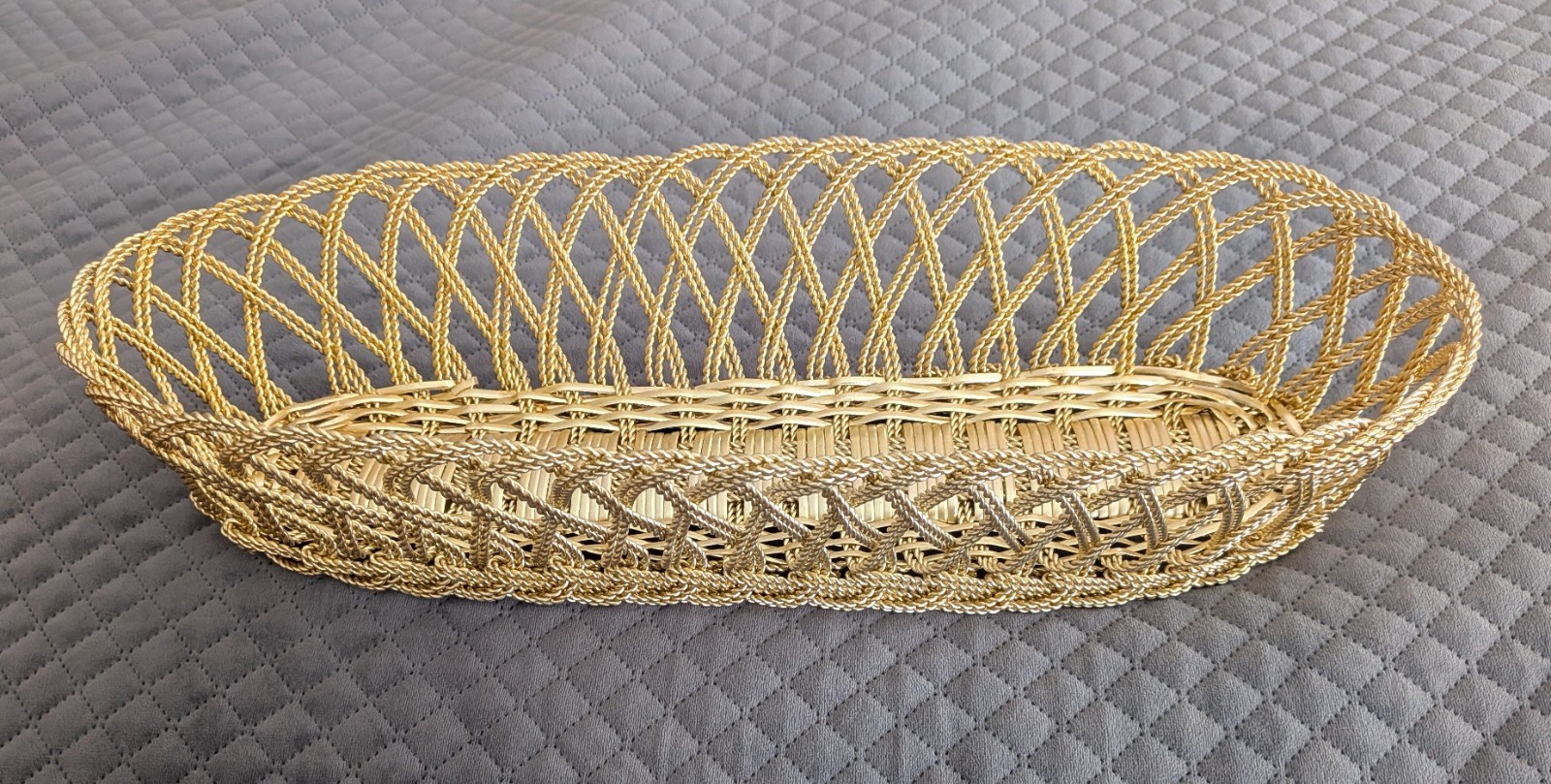 Decorative Gold Metallic Oval Woven Metal Basket 17" x 6.5"