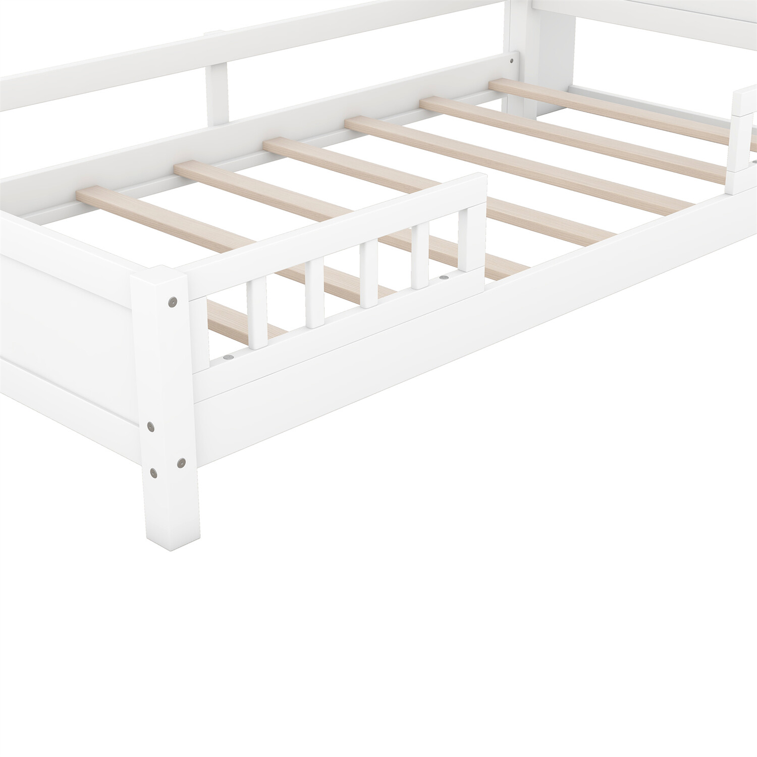 Twin/Full Size Bed Frame Wood Platform Bed w/ Storage Headboard White/Gray