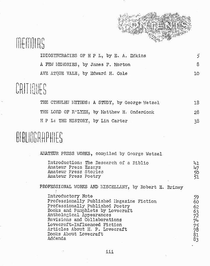 1955 fanzine HOWARD PHILLIPS LOVECRAFT MEMOIRS CRITIQUES by George Wetzel