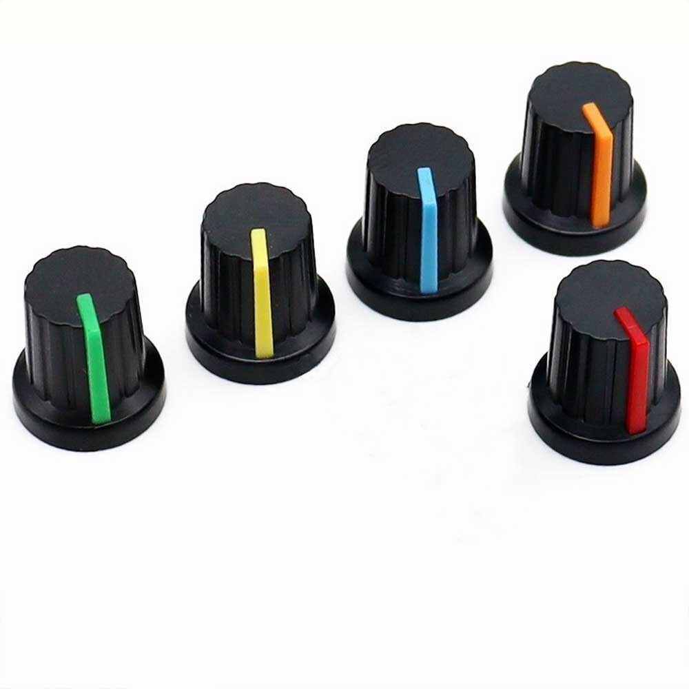 100pcs 6mm Shaft Hole Plastic Threaded Knurled Potentiometer Knobs Cap KIT 15*15