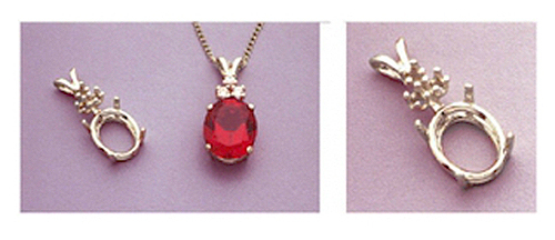 Sterling Silver Oval Triple Accented Pre-Notched Pendant Setting (6x4-18x13mm)