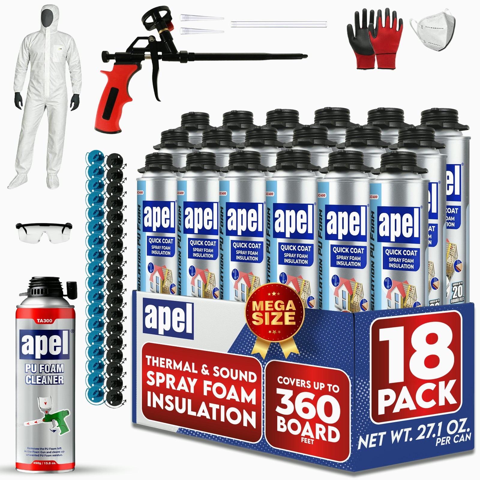 apel Spray Foam Insulation Kit (18 x 32.80 oz./360 Bd ft) Heat and Acoustic Insu