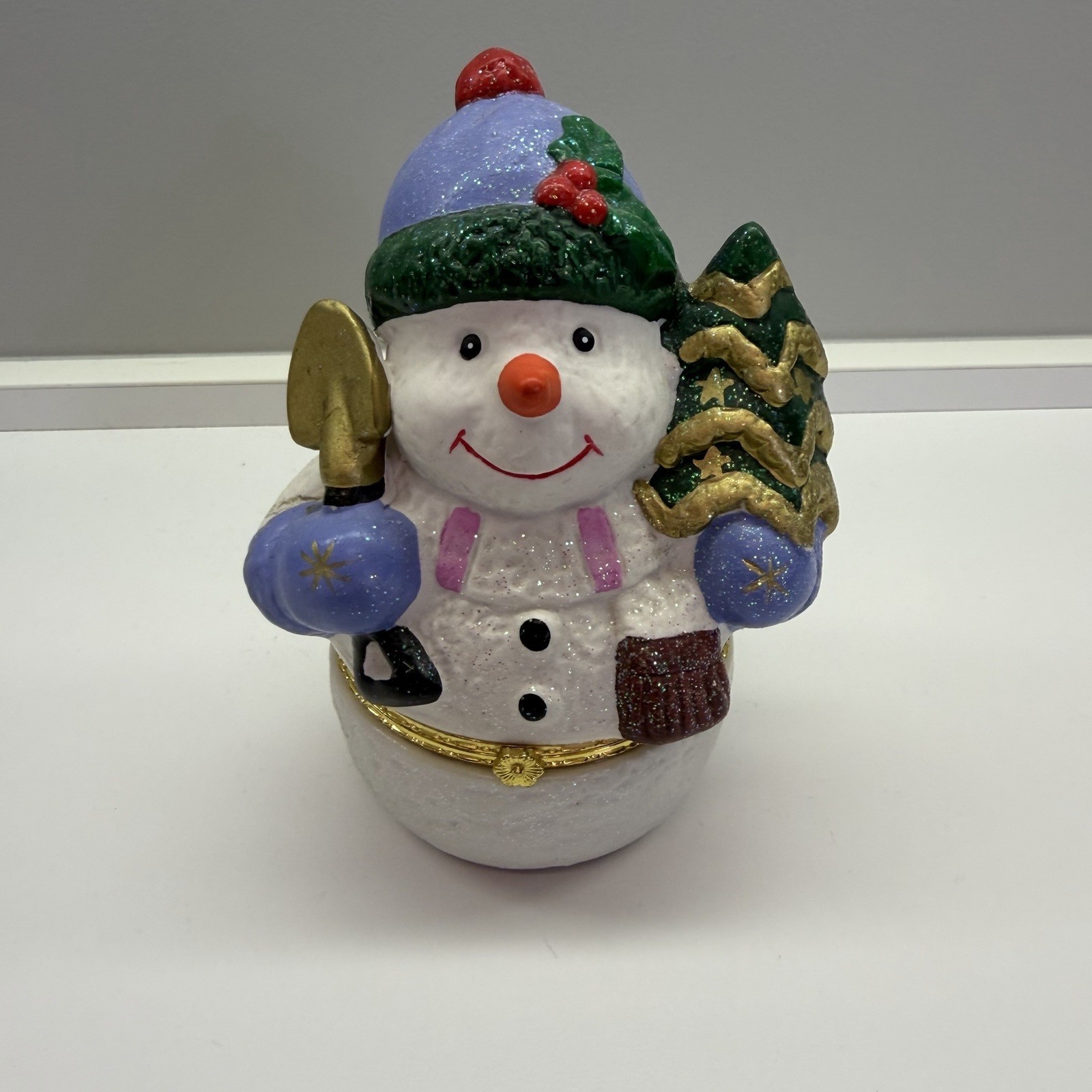 Christmas Snowman Trinket Box Hinged Porcelain Holiday Keepsake Decor