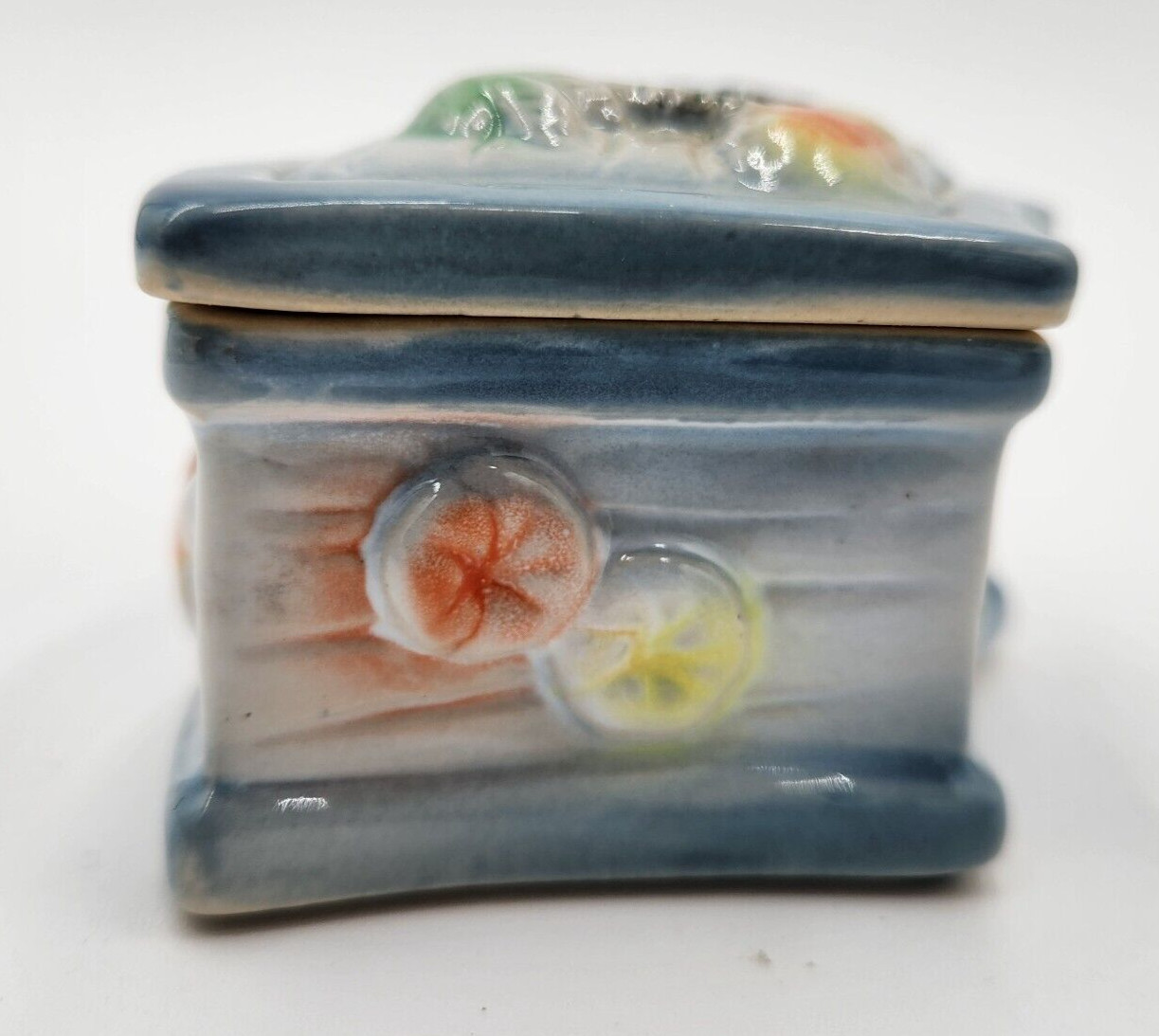 Vintage Ceramic Glazed Trinket Box Seashore Design