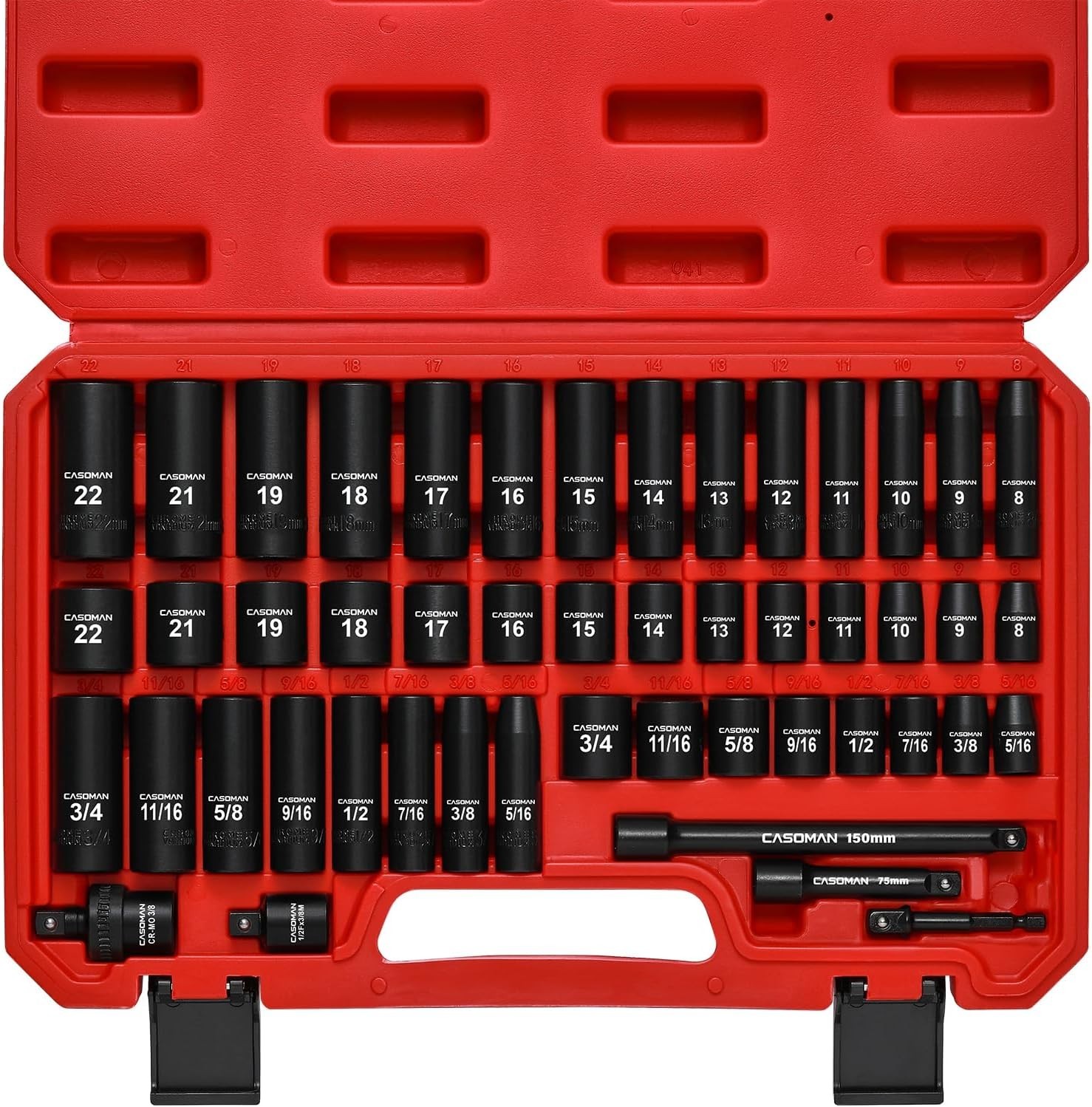 Impact Socket Set 49 Pcs Chrome Vanadium Deep Shallow SAE Metric Heavy Duty